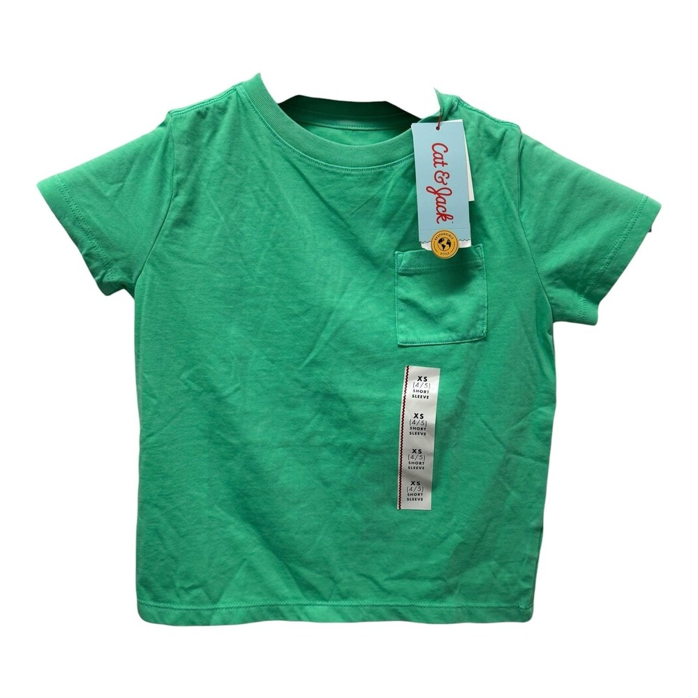 Boy's size XS 4/5 NWT Neon Green shirt Cat & Jack with side pocket for cuteness.